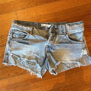 Free People Light Blue Distressed Jean Shorts- Size 24
